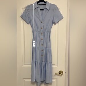 ZARA pale blue button up maxi dress 100% cotton